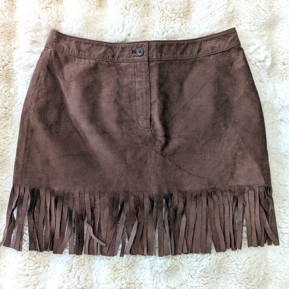 Y2K Festival Vibes Leather Fringe Skirt